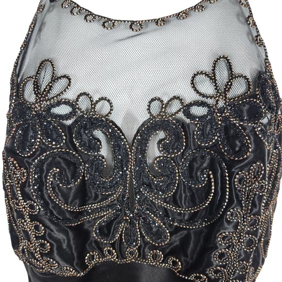 VTG Fredericks Of Hollywood Beaded Satin Cocktail Dress Womens 7 Black Mesh NEW - Picture 4 of 12